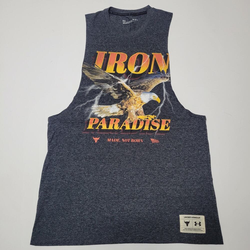 Under Armour x Project Rock Men Tank Top M Gray Eagle Iron Paradise Muscle